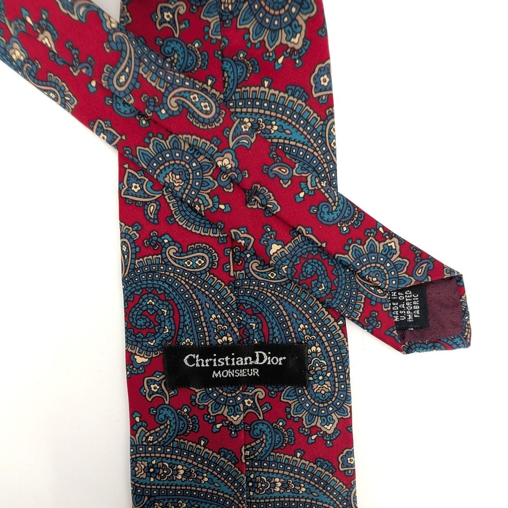 Christian Dior Monsieur Silk Tie Vintage Red Paisley Pattern Necktie - Picture 5 of 10